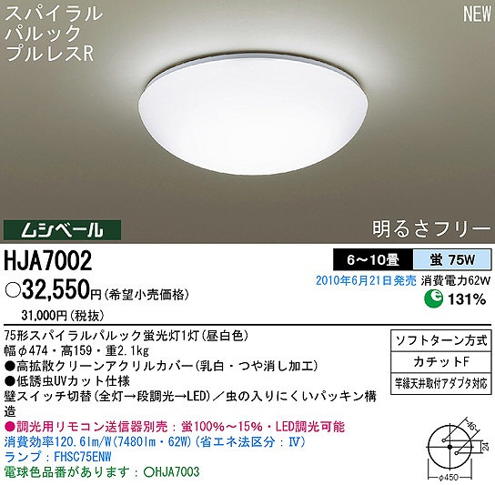 PANASONIC パナソニック電工 シーリングライト HJA7002 | 商品情報