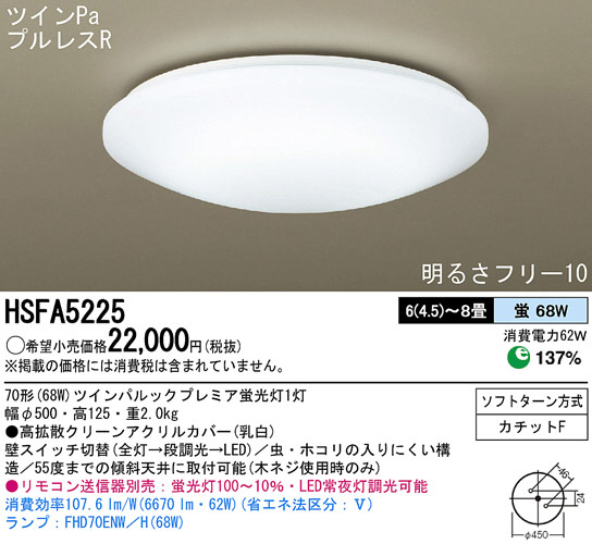 Panasonic シーリングライト HSFA5225 | 商品情報 | LED照明器具の激安