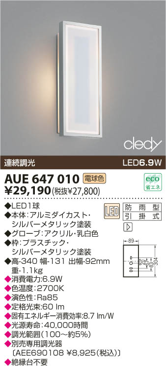 KOIZUMI LED防雨型ブラケット AUE647010 | 商品情報 | LED照明器具の