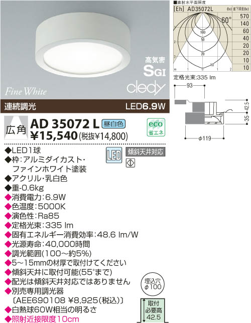 KOIZUMI LED浅型ダウンライト AD35072L | 商品情報 | LED照明器具の