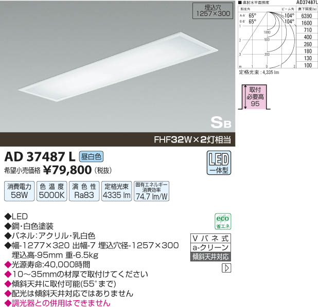 コイズミ照明 KOIZUMI 埋込器具 LED AD37487L | 商品情報 | LED照明器具の激安・格安通販・見積もり販売 照明倉庫  -LIGHTING DEPOT-