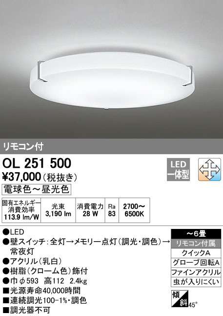 ODELIC オーデリック LED シーリングライト OL251500 | 商品情報 | LED