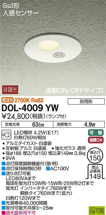 LEDダウンライトφ150(電球色) DOL-4009YW