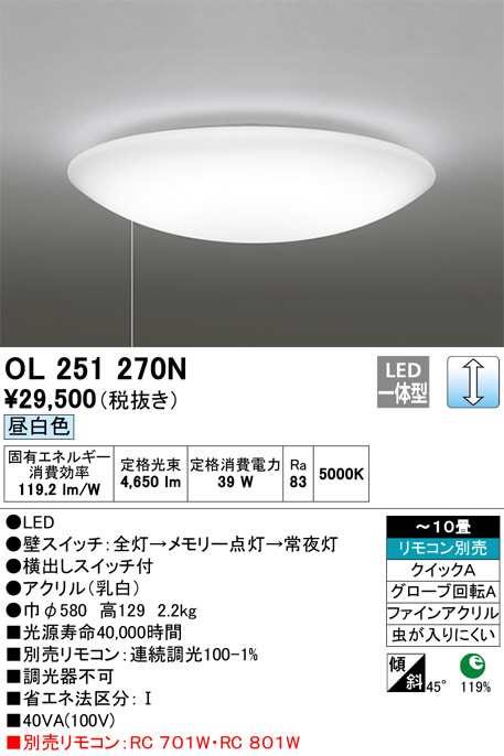 ODELIC オーデリック シーリングライト OL251270N | 商品情報 | LED