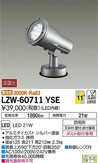 DAIKO 大光電機 アウトドアスポットライト LZW-60711YSE | 商品情報