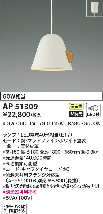 KOIZUMI コイズミ照明 ペンダント AP51309 | 商品情報 | LED照明器具の