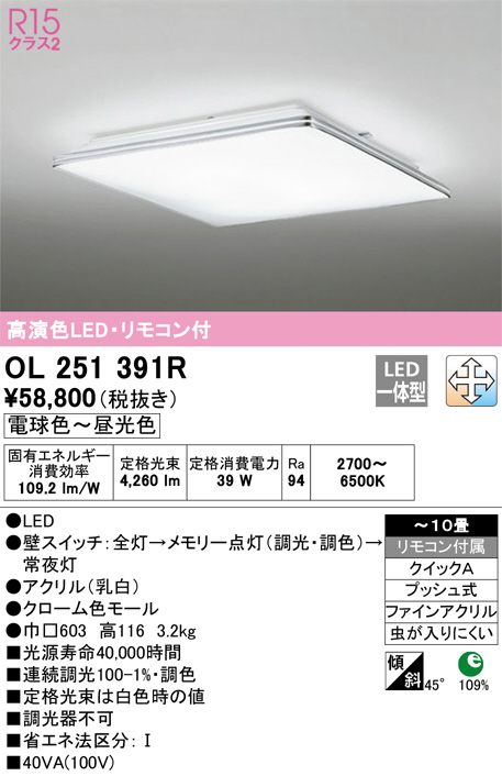 ODELIC オーデリック シーリングライト OL251391R | 商品情報 | LED