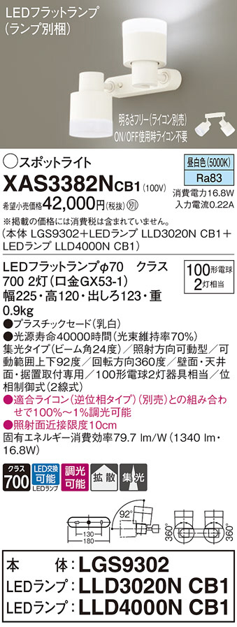 Panasonic スポットライト XAS3382NCB1 | 商品情報 | LED照明器具の