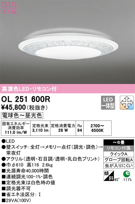 ODELIC オーデリック シーリングライト OL251600R | 商品情報 | LED照明器具の激安・格安通販・見積もり販売 照明倉庫  -LIGHTING DEPOT-