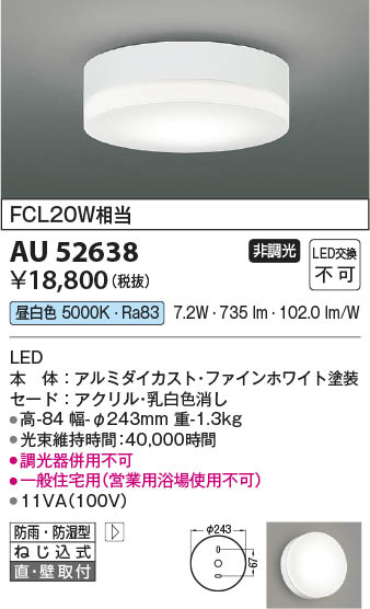 ���β��� Koizumi �������߾��� LED�ɱ��ɼ���������� AU52638