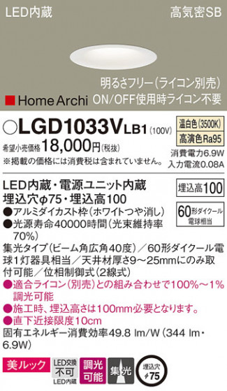 Panasonic 饤 LGD1033VLB1 ᥤ̿