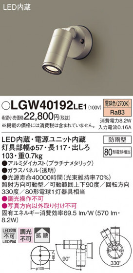 Panasonic �������ƥꥢ���ݥåȥ饤�� LGW40192LE1 �ᥤ��̿�