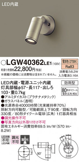 Panasonic �������ƥꥢ���ݥåȥ饤�� LGW40362LE1 �ᥤ��̿�