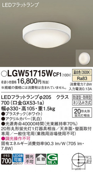 Panasonic �������ƥꥢ�饤�� LGW51715WCF1 �ᥤ��̿�