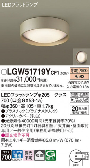 Panasonic �������ƥꥢ�饤�� LGW51719YCF1 �ᥤ��̿�