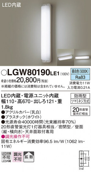 Panasonic �������ƥꥢ�饤�� LGW80190LE1 �ᥤ��̿�