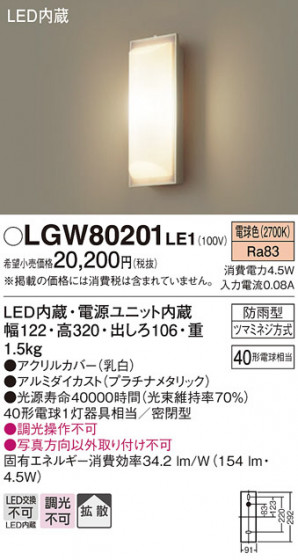 Panasonic �������ƥꥢ�饤�� LGW80201LE1 �ᥤ��̿�