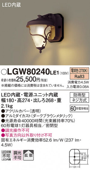 Panasonic �������ƥꥢ�饤�� LGW80240LE1 �ᥤ��̿�