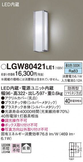 Panasonic �������ƥꥢ�饤�� LGW80421LE1 �ᥤ��̿�