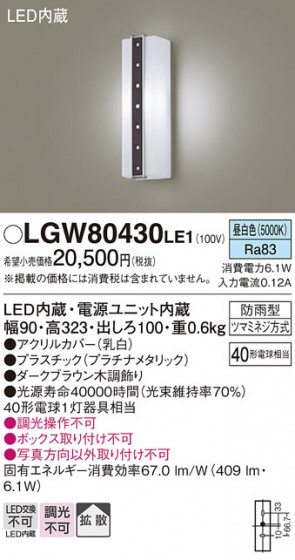 Panasonic �������ƥꥢ�饤�� LGW80430LE1 �ᥤ��̿�