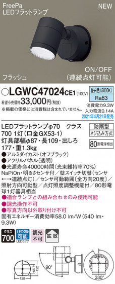 Panasonic �������ƥꥢ���ݥåȥ饤�� LGWC47024CE1 �ᥤ��̿�