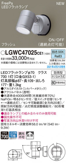 Panasonic �������ƥꥢ���ݥåȥ饤�� LGWC47025CE1 �ᥤ��̿�