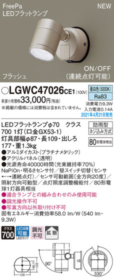 Panasonic �������ƥꥢ���ݥåȥ饤�� LGWC47026CE1 �ᥤ��̿�