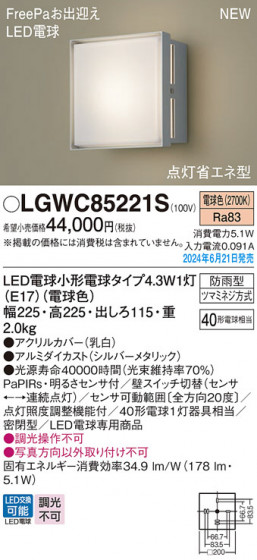 Panasonic �������ƥꥢ�������ȥɥ� LGWC85221S �ᥤ��̿�