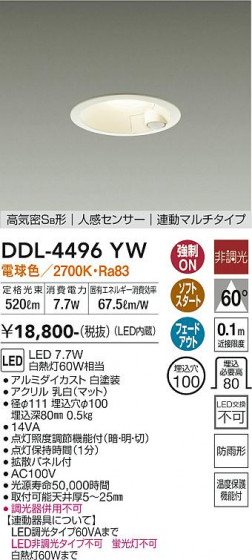 ʼ̿ | DAIKO ŵ ʹ󥵡ե饤 DDL-4496YW