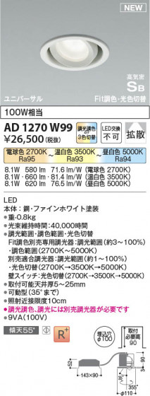 β | Koizumi ߾ ⵤ̩SB˥С饤 AD1270W99