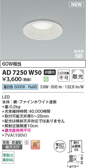 β Koizumi ߾ LEDⵤ̩SB饤 AD7250W50