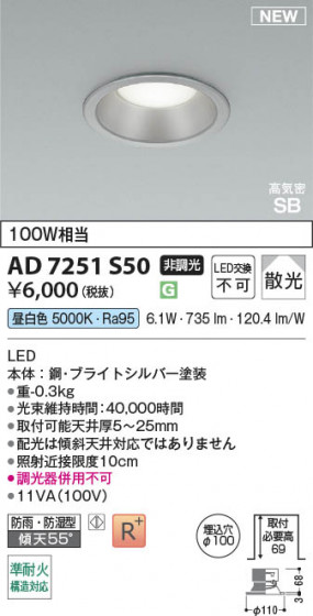 β Koizumi ߾ LEDⵤ̩SB饤 AD7251S50
