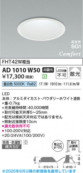 β Koizumi ߾ LEDⵤ̩SG1饤 AD1010W50