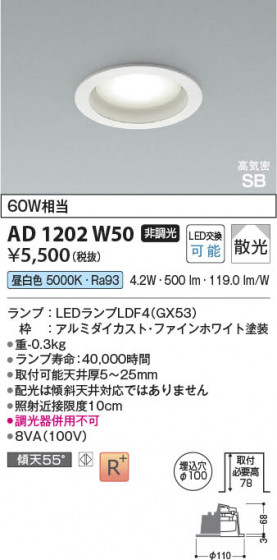 β Koizumi ߾ LEDⵤ̩SB饤 AD1202W50
