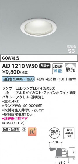 β Koizumi ߾ LEDⵤ̩SB饤 AD1210W50