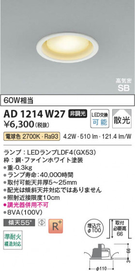 β Koizumi ߾ LEDⵤ̩SB饤 AD1214W27