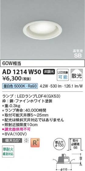 β Koizumi ߾ LEDⵤ̩SB饤 AD1214W50