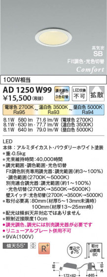 ���β��� Koizumi �������߾��� LED�ⵤ̩SB������饤�� AD1250W99