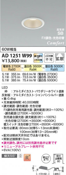 ���β��� Koizumi �������߾��� LED�ⵤ̩SB������饤�� AD1251W99