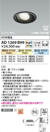 β Koizumi ߾ LEDⵤ̩SB˥С饤 AD1269B99