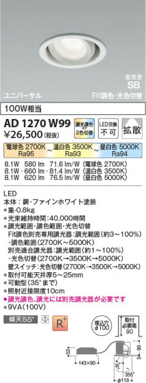 β Koizumi ߾ LEDⵤ̩SB˥С饤 AD1270W99