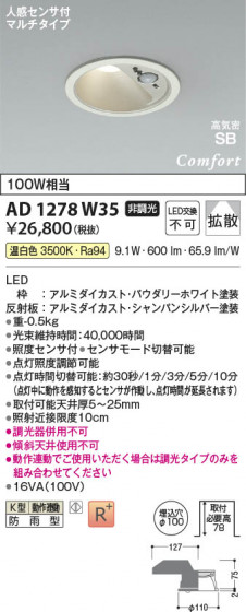 β Koizumi ߾ LEDⵤ̩SB饤 AD1278W35
