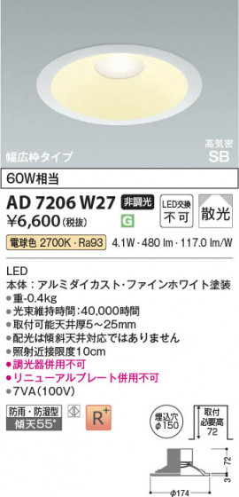 β Koizumi ߾ LEDⵤ̩SB饤 AD7206W27