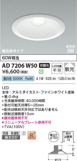 β Koizumi ߾ LEDⵤ̩SB饤 AD7206W50