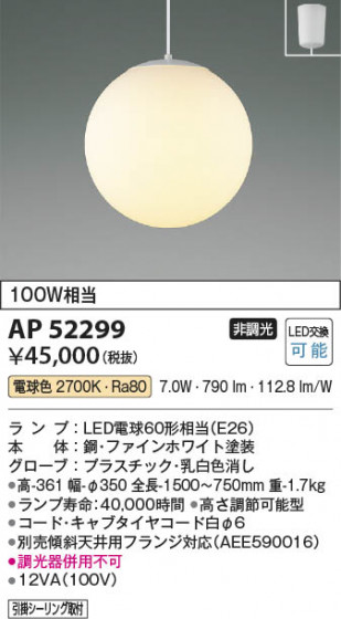 ���β��� Koizumi �������߾��� LED�ڥ����� AP52299