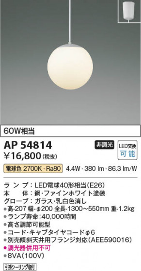 ���β��� Koizumi �������߾��� LED�ڥ����� AP54814