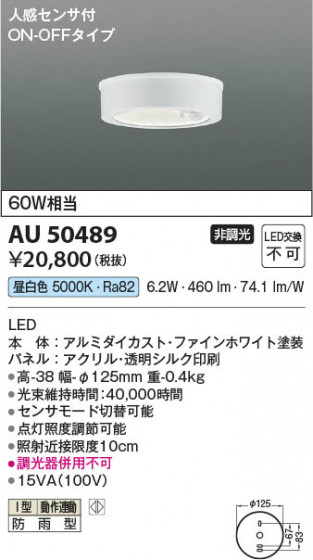���β��� Koizumi �������߾��� LED�ɱ���������� AU50489