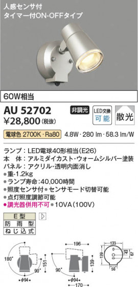 ���β��� Koizumi �������߾��� LED�������ƥꥢ���ݥåȥ饤�� AU52702